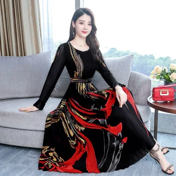 Ankstyvą rudenį, naujos moterų 2019 m. rudenį temperamentas moteriškas high-end užsienio stiliaus šifono suknelė