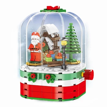 Atnaujinamų Kalėdų Namelis Įspūdį Surinkti Blokų Rinkinius Santa Claus Dulkių Dangtelį Plytų Žaislai Vaikams Dovanų