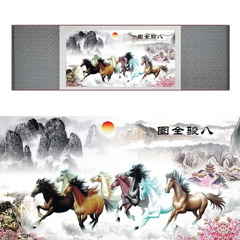 Aukščiausios kokybės Kinijos Arklių šilko tapybos Arklių meno tapybos Šilko pažymėkite meno tapybos aštuonių arklių painting19062804