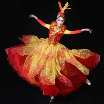 Be galvos gėlių raudona naujųjų metų šokių suknelė moterims gražių gėlių šokio kostiumai šiuolaikinės festivalio spektaklis drabužiai