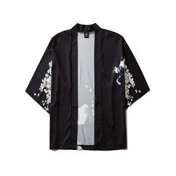Bebovizi 2020 M. Vasarą Moterys Kinų Stiliaus Juodu Kimono Yukata Atsitiktinis Krano Spausdinti Tradicinių Kimonos Vyrų Japonų Drabužius, Drabužius