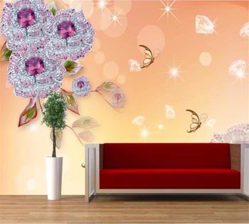 Beibehang HD custom 3D tapetai, freskos nuotrauka mados crystal pearl rose butterfly romantiškų Europos home TV fono sienos