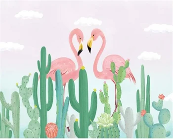 Beibehang Užsakymą Rankų parengtos tropinių augalų flamingo kaktusas paukščių šiuolaikinės 3d kambarį, TV foną, sienos tapetai, sienų ir 3 d