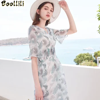 Boollili Vasaros Šifono Suknelė Moterims Drabužių Ponios Suknelės Derliaus Elegantiškas Boho Midi Suknelė 2020 Korėjos Paplūdimio Suknelė Vestidos