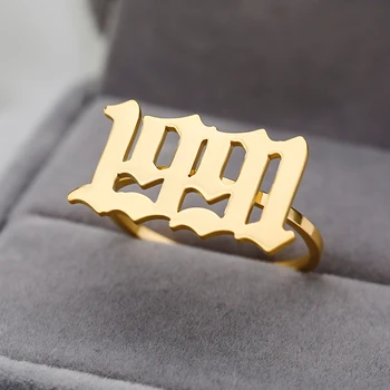 Custom Senosios anglų Metų Skaičius Žiedas moterims Aukso, Nerūdijančio Plieno, Vestuviniai Žiedai Metus Žiedas Geriausias Draugas Dovanos Bague Femme