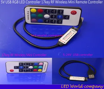DC5V USB RGB LED Valdiklis 17key RF Wireless Mini Nuotolinio valdymo pultelį skirtą 3528 RGB 5050 smd Led Juostos juostos apšvietimas 5v