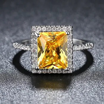 Didelis citrinas rašė crystal žiedą, moterims, baltas auksas, sidabras spalva geltona akmuo cirkonis deimantų papuošalai bijoux šalies Kalėdų dovanos