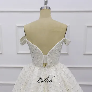 Eslieb Kamuolys Suknelė visiškai kristalų ilgai traukinio vestuvių suknelė 2020 Užtrauktukas atgal Dramblio kaulo vestuvių suknelės Vestido de Noiva