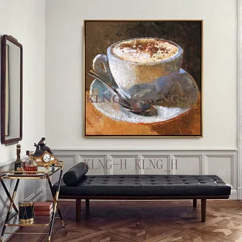 Etiqueta de la sumalti del Viešbutis pintura al óleo pintada a mano taza y kavinė lienzo pintura kartelio cuadros de sumalti para la decorac