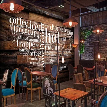 Europoje ir Amerikoje 3D Raidės Kavos Puodelio Rudo Medžio Lentų Foną Kavos Parduotuvė Pramonės ir Dekoro, Sienų tapetų 3D