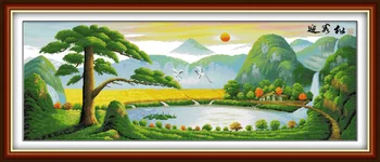 Ežero ir kalnų saulės Krano dekoracijos tapybos Skaičiuojami atspausdinta ant drobės DMC 14CT 11CT Kryželiu Siuvinėti rinkiniai Siuvinėti Rinkiniai