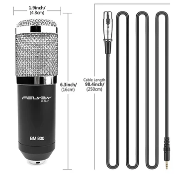 FELYBY profesinės kondensatoriaus mikrofonas, bm800 48V phantom power USB garso plokštę studija mikrofonas KTV karaoke mikrofonas