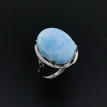 Gamtos Larimar 925 sidabro žiedai moterims, mėlyna Larimar brangakmenio žmogus dideli žiedai smulkūs papuošalai Atidarymo žiedas dizaino, ovalo formos perlas 13*18mm