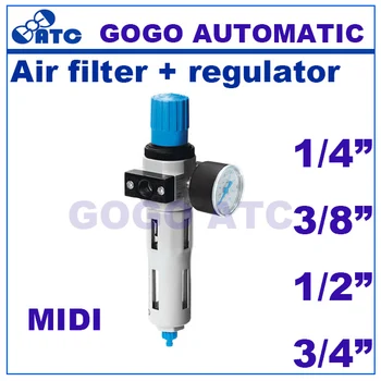 GOGO Aukštos kokybės Pneumatinė oro srauto filtras, slėgio reguliatorius 1/4 3/8 1/2 3/4 colio MIDI--tipas LFR slėgio daviklis