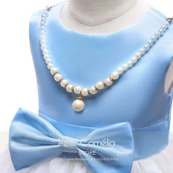 Grils Suknelė Vasaros Mesh Tinkleliu Siuvinėta Lankas Rankovių Pearl Kostiumas Vestuves Elegantiškas Princesė Dress Vaikų Drabužiai