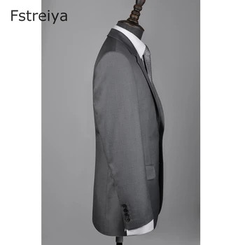 Gryna vilna individualų vyrų jaunikis kostiumai, kelnės su Custom made mens apranga vestuvių slim fit tinka 2018 2 dalių (jakcet kelnės)