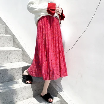 HWLZLTZHT Aukšto Juosmens moteris sijonai-line Plisuotos Kelnės Moterims Vasaros korėjos mados sijonas Spausdinti Sijonai
