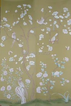 Individualų Rankomis dažyti šilko tapetai tapyba medžiai su gėlių/paukščių/drugelis ranka-dažytos sienos knygoje daug paveikslėlių, neprivaloma