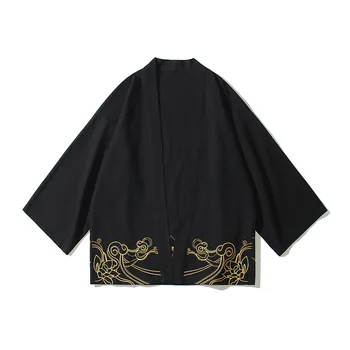 Išsiuvinėti Japonų Kimono Megztinis Lino Švarkelis, Yukata Derliaus Samurajų Apranga Harajuku Striukes PLIUS DYDIS Azijos Drabužiai