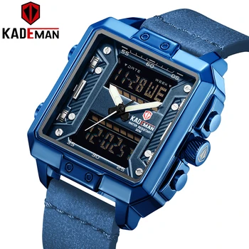 KADEMAN Sporto Aikštėje Elektroninių Mados Vyrų Laikrodžiai Chronograph Mėlyna LED Skaitmeninio Laikrodžio Vandeniui Vyras Kvarcinis Laikrodis Relogio