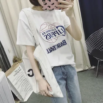 Kasdien laisvalaikio balti trumpomis rankovėmis T-shirt moterims prarasti vasaros 2020 m. pavasarį naujas korėjiečių prarasti studentų laiškas išspausdintas viršų T-shirt