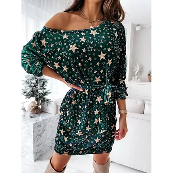 Kawaii 2021 m. Pavasarį, Rudenį Moterų Sexy Vienos Pečių Mini Suknelė Šalies Žvaigždės Spausdinti Visą 3XL Negabaritinių Feamle Clubwear Varčias GV966