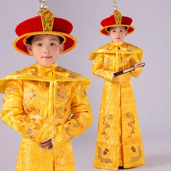 Kinijos Berniukų, Vyrų Imperatorius Dragon Skraiste Suknelė, Kostiumas Apranga Hanfu Senovės Čing Dinastijos Imperatorius Princas Kostiumai Vaikams