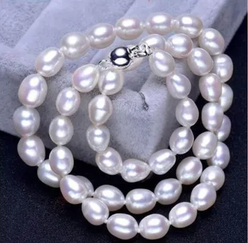 Klasikinis 11-12mm pietų jūros baroko white pearl necklae 18inch 925s