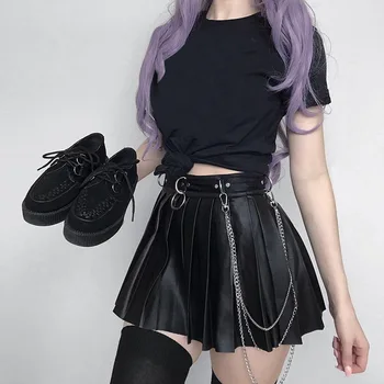Klostuotas sijonas moterų 2020 m. punk metalo elementai tamsios odos klostuotas trumpas sijonas moterų aukšto juosmens buvo plonas sijonas