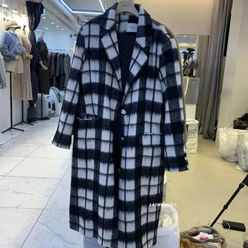 Korėjos Žiemos Paltai moterims 2021 Naujų Rudens prarasti pledas vilnonis kailis Streetwear Prarasti Atsitiktinis storas šiltas Ilgos Tranšėjos