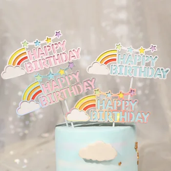 Kūrybos Vienaragis Šalies Pyragas Apdaila Papercard Rainbow Star Happy Birthday Cake Toppers Kūdikių Dušas Gimtadienio Desertas Dekoras