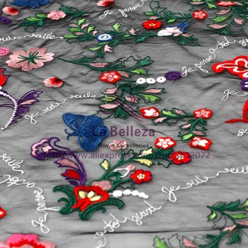 La Belleza 1 kiemas, Gražus spalvų nėrinių audinio aukštis quanlity sumaišyti ant juodo ju siuvinėjimo nėrinių suknelė audinys 51