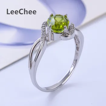 LeeChee Olivīns žiedas moterims natūralus 6*8mm 1.5 ct žalia brangakmenio papuošalai gimtadienio dovana Nekilnojamojo 925 Kieto Sidabro