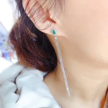 Mados didelis ilgą Eilutę, Kutai natūralus žaliasis smaragdas lašas auskarai Natūralus akmuo auskarai 925 sidabro moteriška dovana, papuošalai
