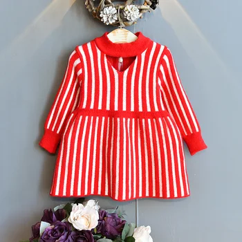 Mados Kalėdų Baby Girl Dress 2020 Nauja Rudens Žiemos Maža Mergaitė, mezgimo Megztinis Suknelės ilgomis Rankovėmis Juostelės Princesė Suknelė
