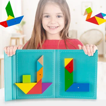 Magnetinė 3D Dėlionė, Dėlionės Tangram Žaidimas Montessori Mokymo Švietimo Piešimo Lenta Žaidimai Žaislas Dovana Vaikams Smegenų Erzinti