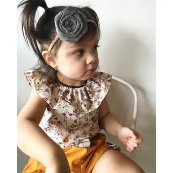 Merginos kostiumas vasaros 2019 naujas medvilnės Bamblys Vaikai Mergina Gėlių Rankovių Viršūnes+Lankas, Šortai, Kelnės Komplektus Drabužių Set #3A18