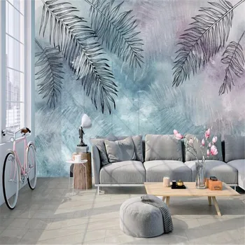 Milofi užsakymą didelis tapetai, freskos modernus minimalistinio Šiaurės retro abstrakčiai ranka-dažytos vėžlys lapų TV fono sienos