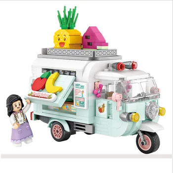 Mini automobilių Pardavimas blokai įspūdį surinkimo žaislas Pica, kavos, ledų, vaisių sunkvežimis vaikams žaislas Kalėdų dovana