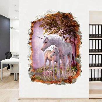 Miško Vienaragis Sienų Lipdukai Vaikams Kambariai Kambarį Vaikams Žirgo Galvos Dekoro 3D Efektas Sienos Lipdukai 