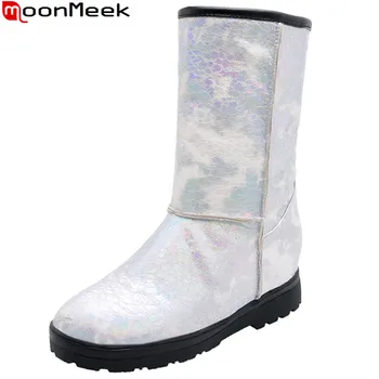 MoonMeek plius dydis 34-48 mados vidurio blauzdos batai moterims, suapvalinti tne butas su ponios žieminiai batai patogus laikyti šiltai sniego batai