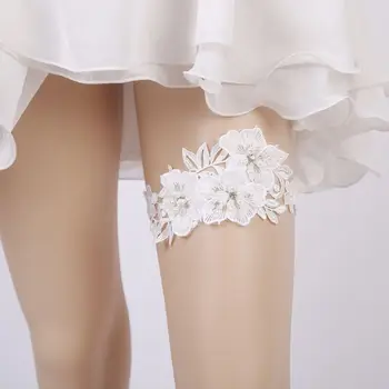 Moterų Sexy Siuvinėjimo Nėrinių Gėlių Kalnų Krištolas Pearl Kojos Keliaraištis Šalies Cosplay Elastinga Šlaunies Žiedas Nuotakos Keliaraištis Vestuvės