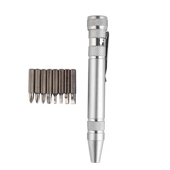 Multi-funkcija Kišenėje Aštuonias-in-one Atsuktuvas su Magnetiniai Mini Nešiojamieji Aliuminio Pen Tool