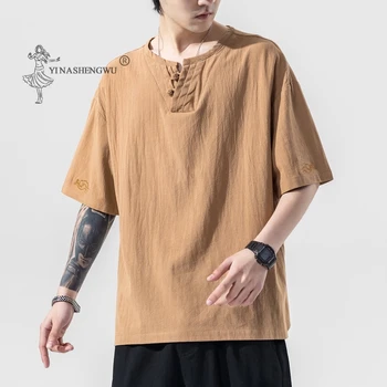Nauja Japonų Kimonos trumparankoviai marškinėliai Išsiuvinėti Harajuku Yukata Japonija Vasaros Vyrų Lino Vyrų Marškinėliai Kelnės Azijos Kostiumas
