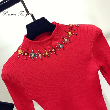 Naujas 2016 mados spalvų karoliukai puloveriai džemperis moterims