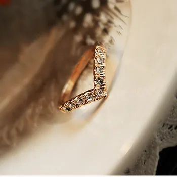 Naujas mados juvelyrikos Bohemijos vestuvinį žiedą, V-formos dizaino, blizgus didelis papuošalų, kristalų žiedo karšto moteris elegantiškas žiedas