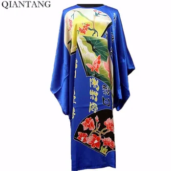 Naujausias Mujer Pijama Mėlyna Kinijos Moterų Chalatas, Vonios Suknelė Moteriška Vasaros Šilko, Viskozės Yukata Pižamą Lankstymo Ventiliatorius Vienas Dydis S4019