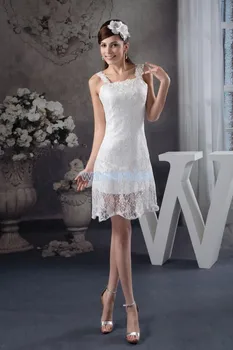 Nemokamas pristatymas 2016 naują atvykimo karšto pardavimo mados dizaino kelio Ilgis undinė pasirinktinis dydis/spalva trumpas baltas nėrinių bridesmaid suknelę