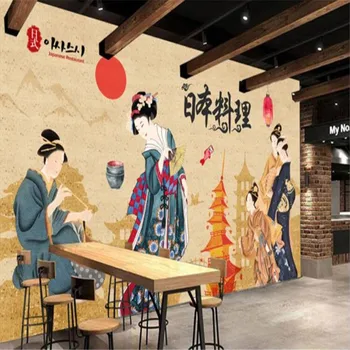 Nostalgišką Retro Ukiyo-e tapetų 3D Japonų Virtuvė Izakaya Suši Restoranas Pramonės Dekoro Foną Tapetai, Freskos 3D