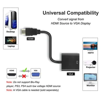Paauksuotas HDMI Male VGA Moterų Konverteris Adapteris Skaitmeninio į Analoginį Vaizdo Kabelis Remti 1080P Nešiojamas Projektorius, Monitorius